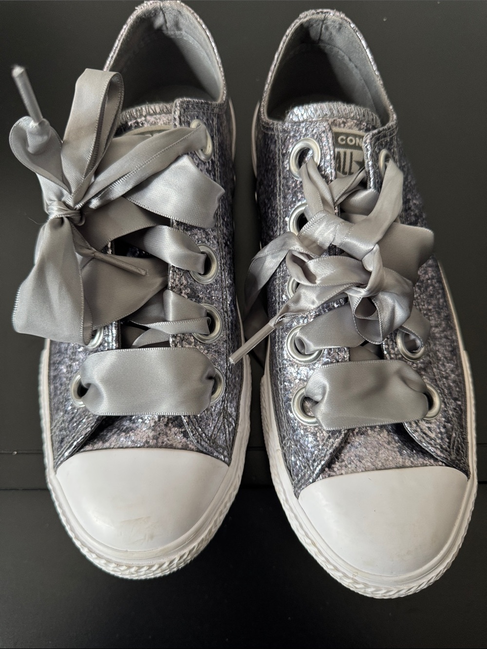 Converse Silver Glitter Low-Top Sneakers with Satin Laces